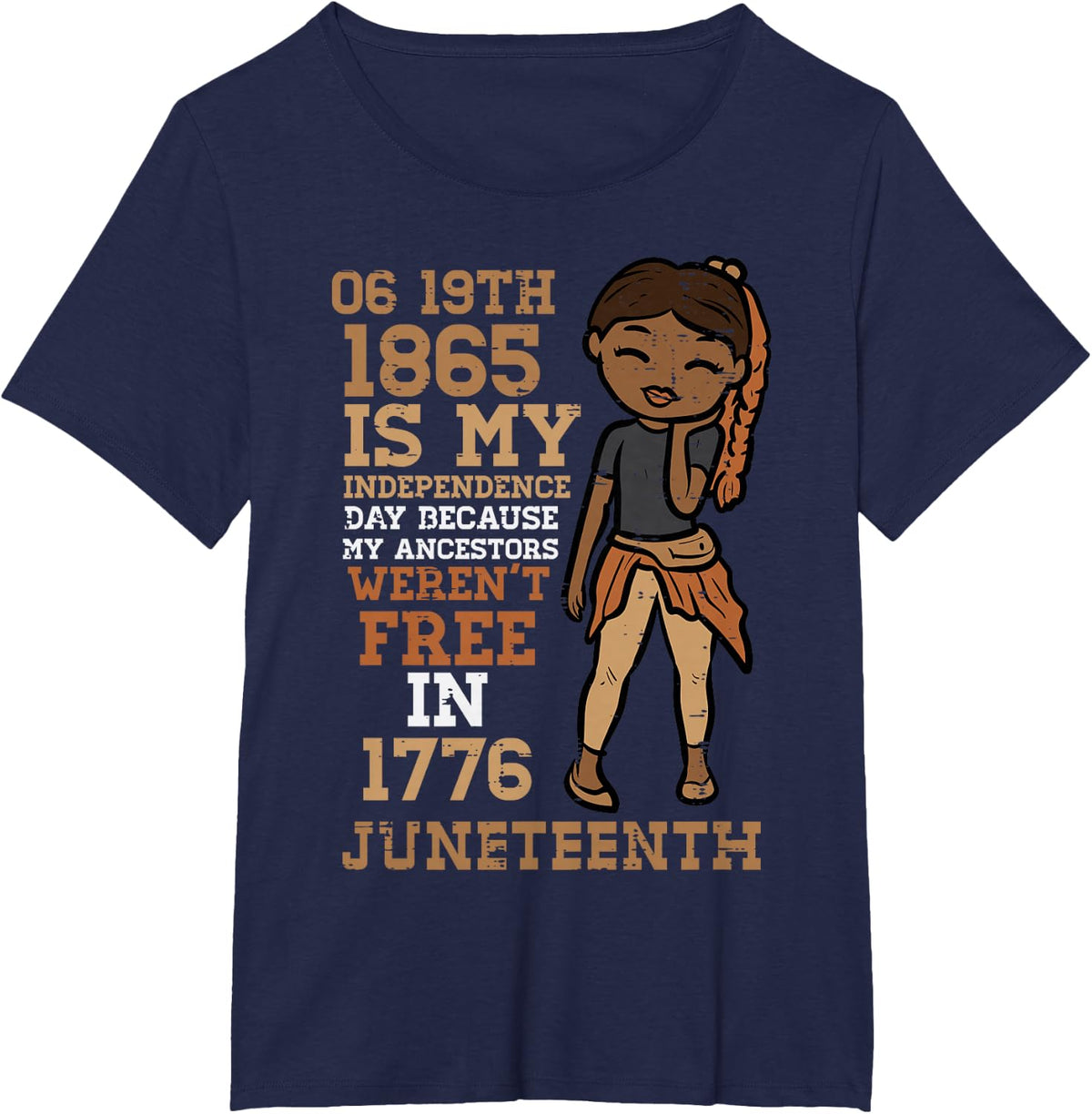 1865 My Independence Day Juneteenth Black Girl Women Kids T-Shirt - Navy Blue