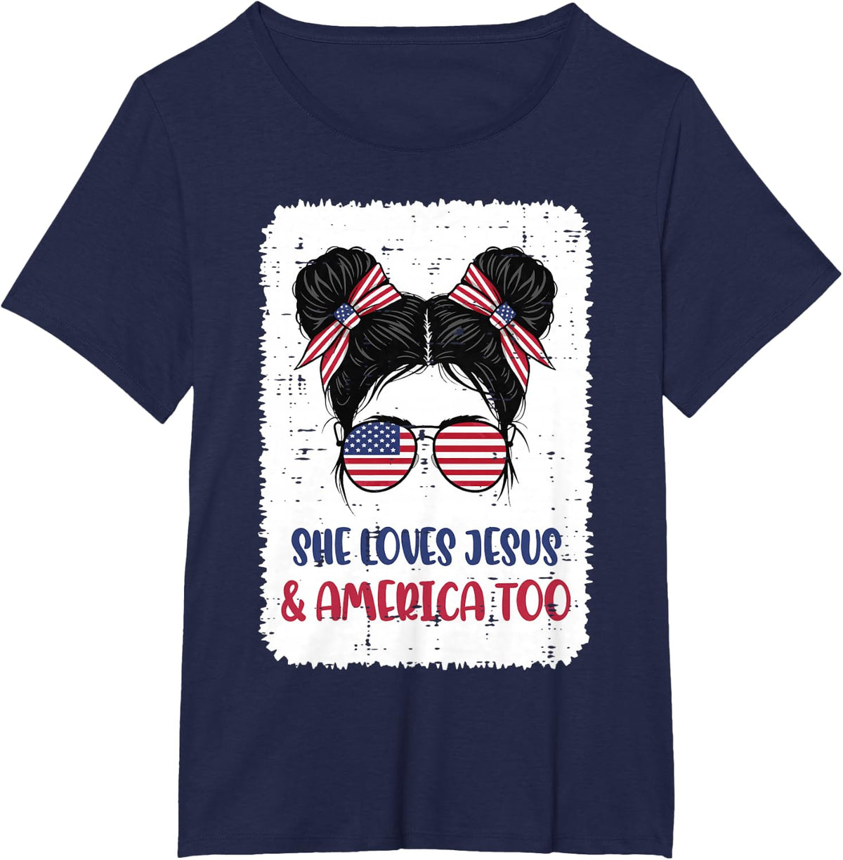 4th Of July USA Christian God Christ Jesus Women Girls Kids T-Shirt - Navy Blue