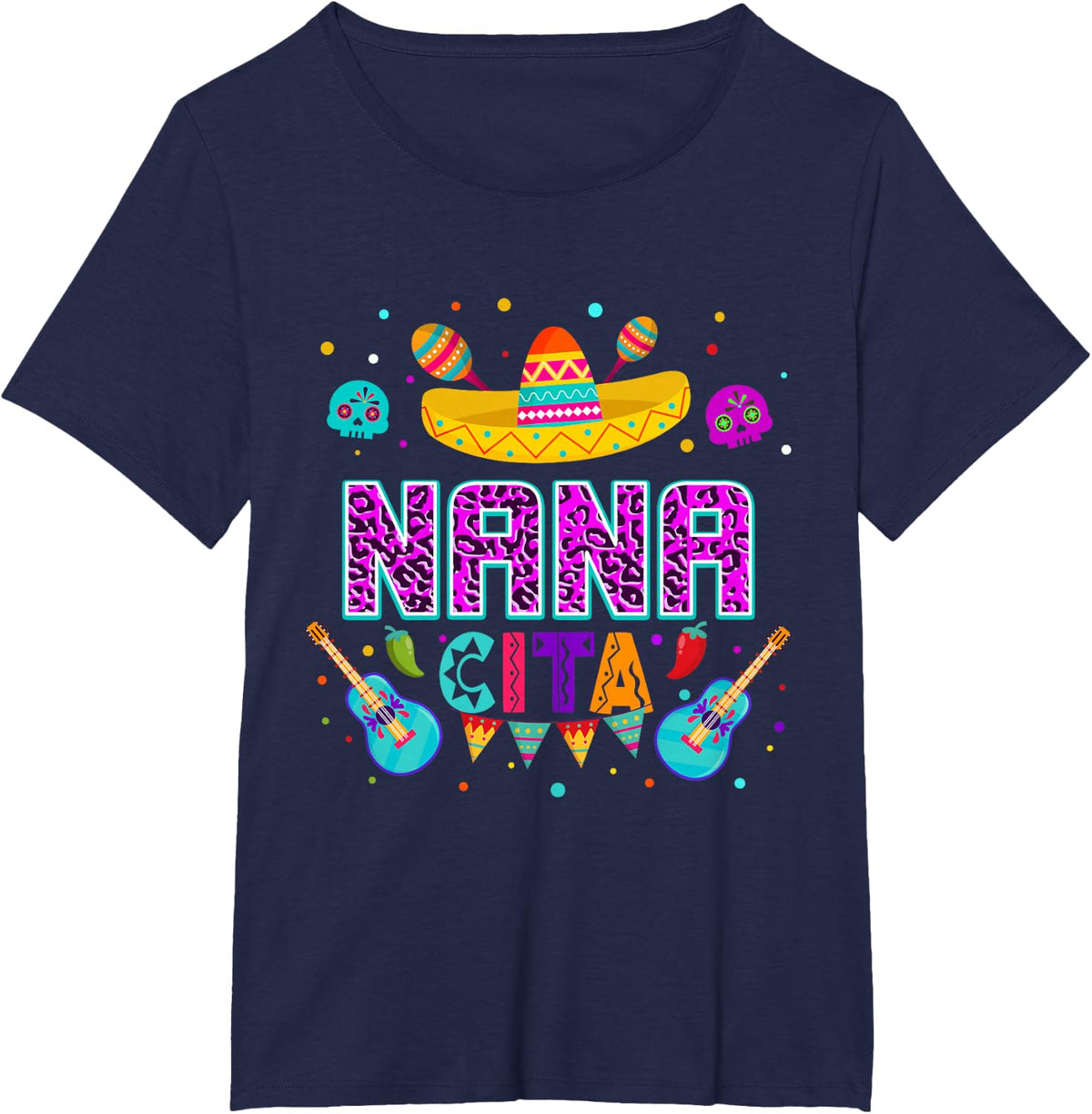 Nanacita Cinco De Mayo Grandma Nana Leopard T-Shirt - Navy Blue