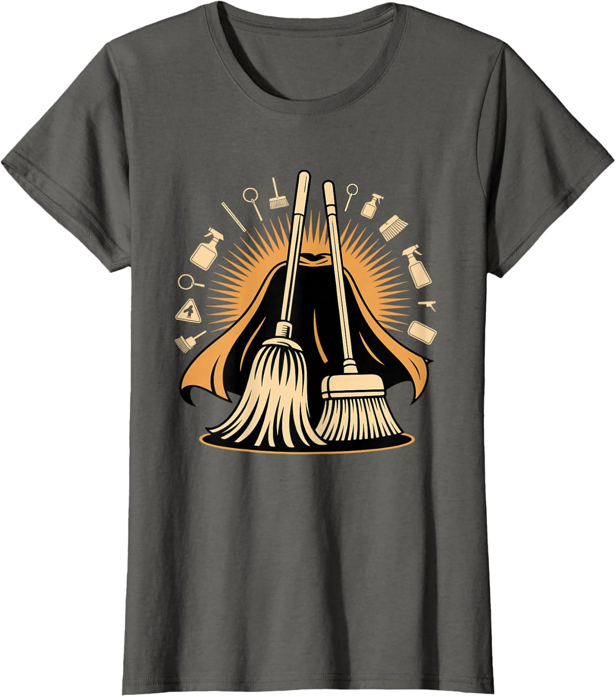 School Custodian Hero Silhouette Janitor T-Shirt - Asphalt Grey