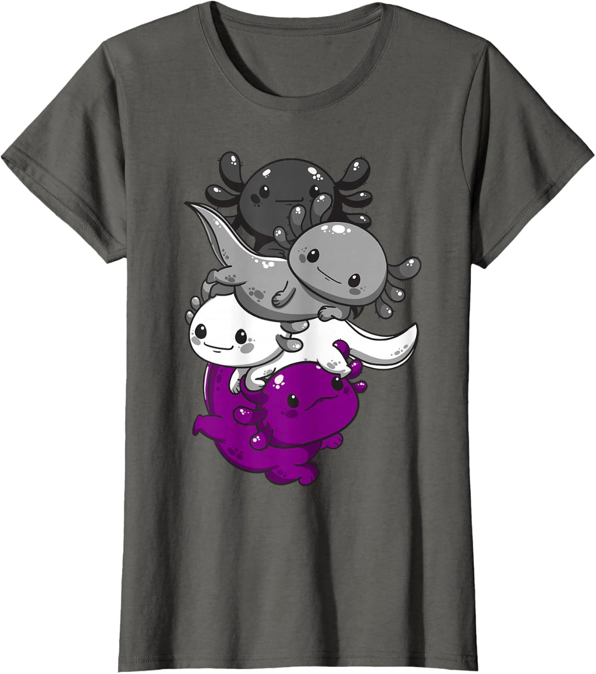 Subtle Asexual Pride Flag Kawaii Axolotl LGBTQ T-Shirt - Asphalt Grey
