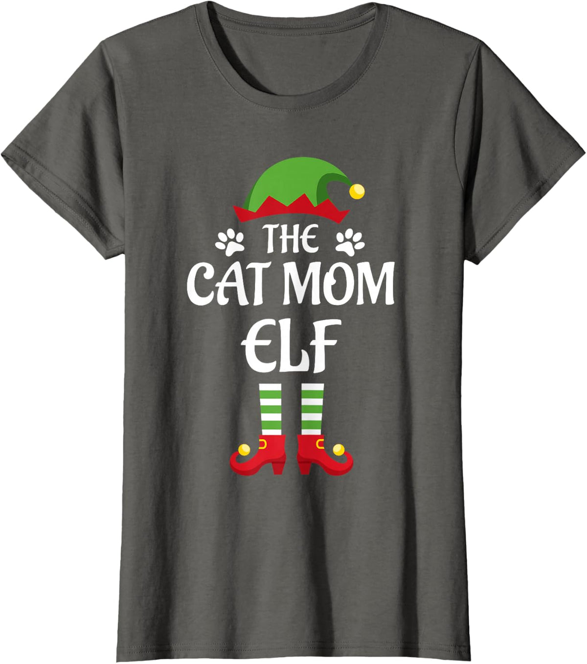 Cat Mom Elf Family Matching Group Christmas Tees T Shirts for Women Men Kids Holiday - Asphalt Grey