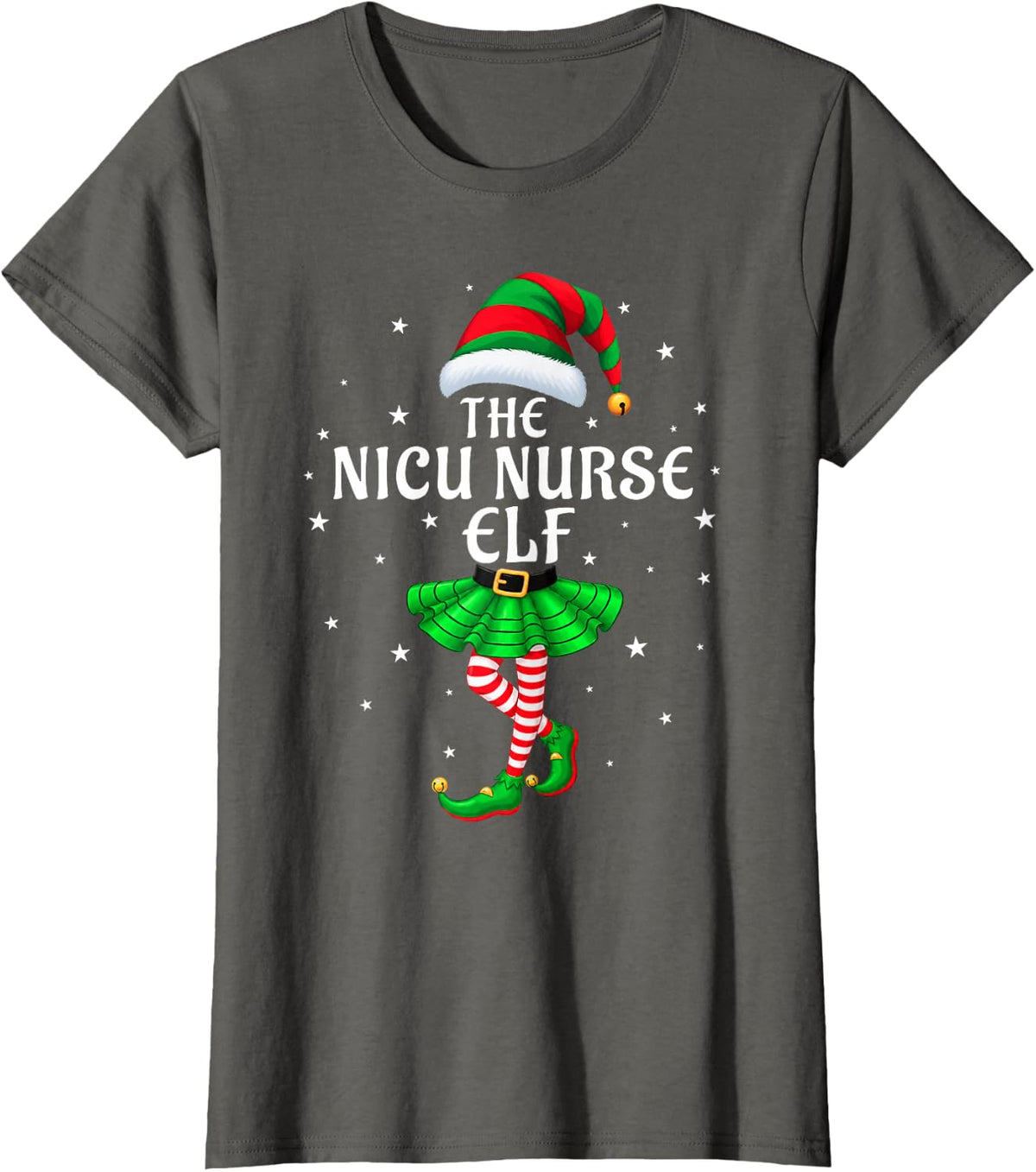 NICU Nurse Elf Christmas Family Matching Xmas Group Funny T-Shirt - Asphalt Grey