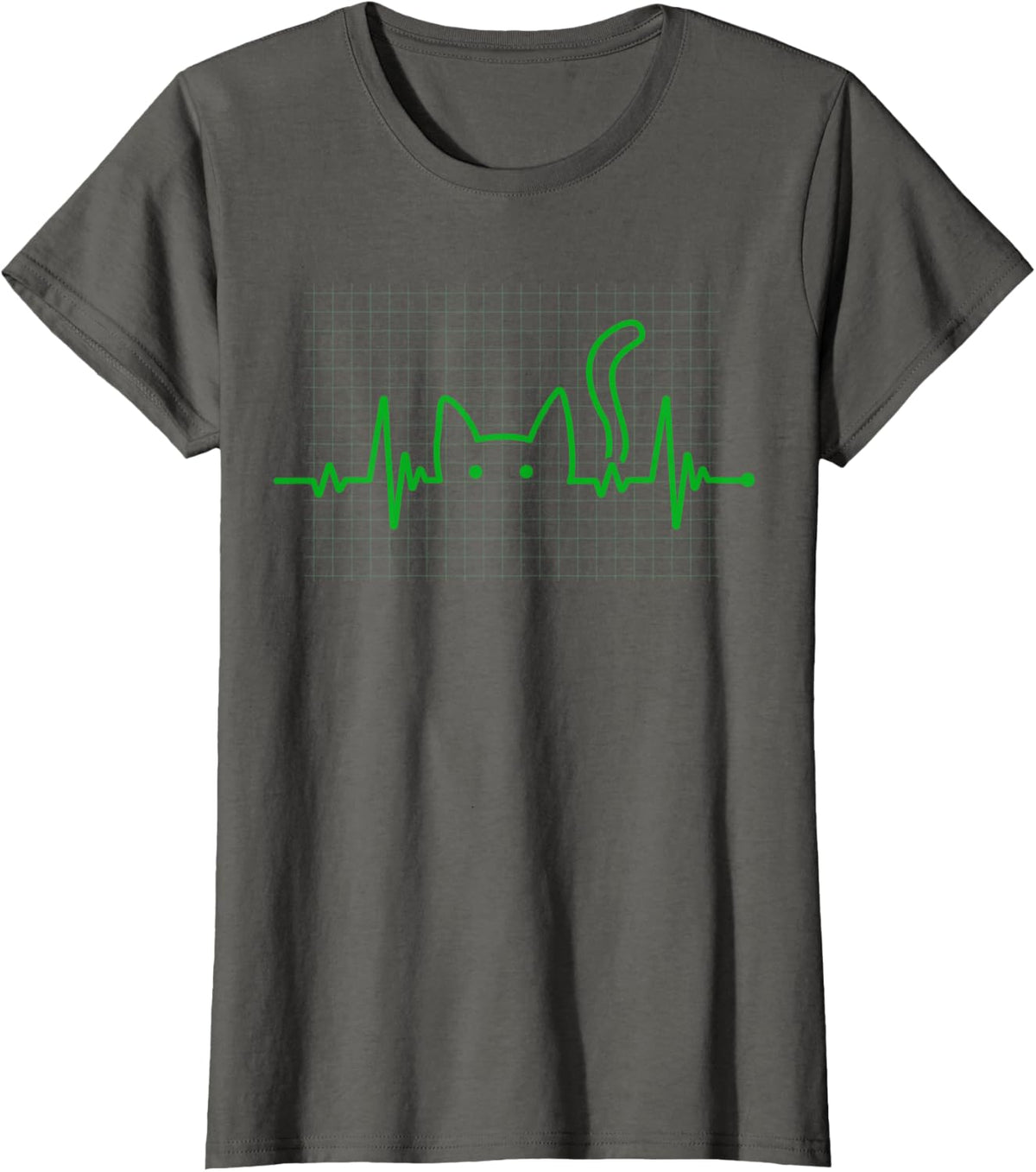 Heartbeat Cat Lover Animal Silhouette Cute Cat T-Shirt - Asphalt Grey