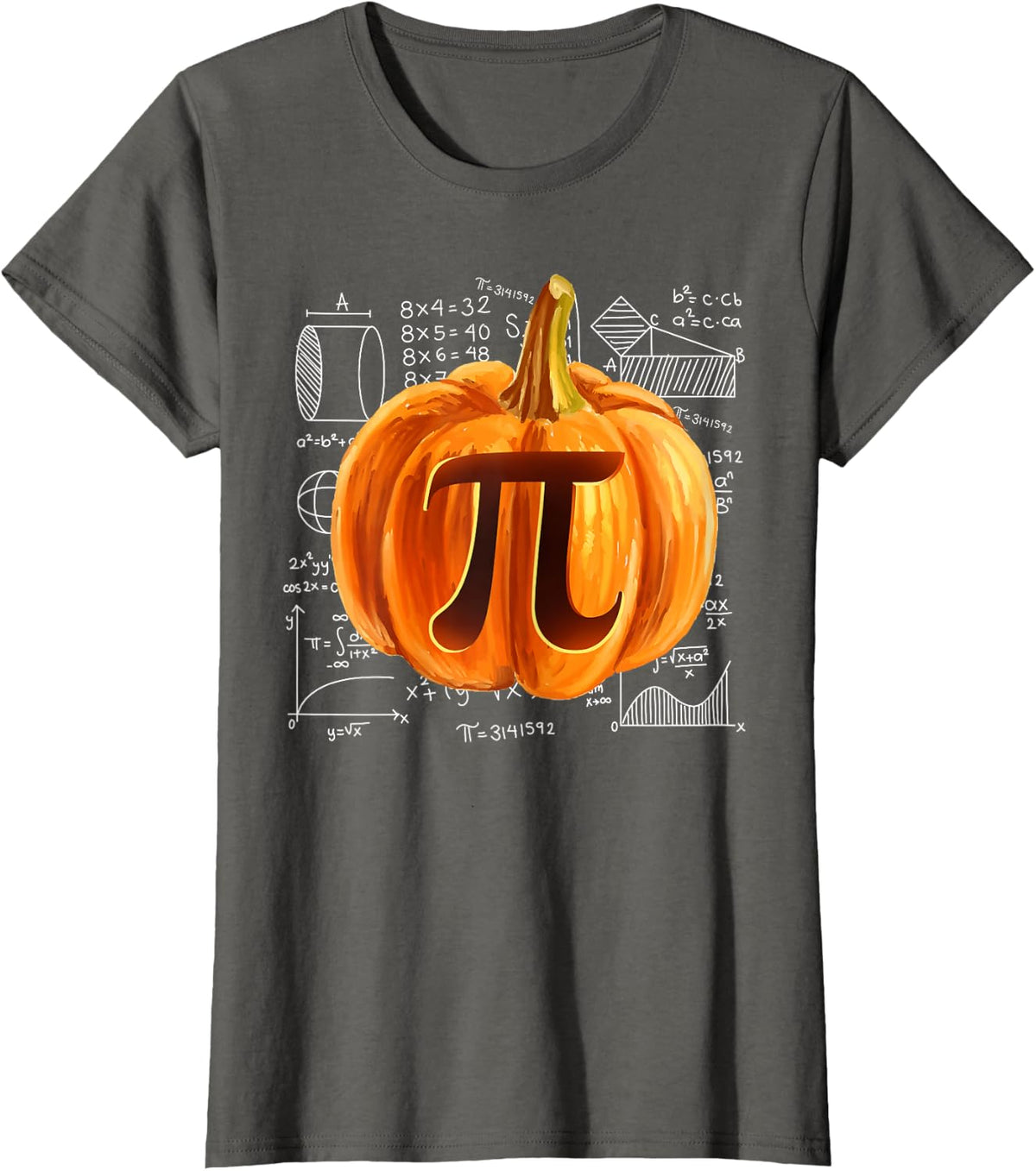 Funny Pumpkin Pie Halloween Thanksgiving Math Teacher Pi Day T-Shirt - Asphalt Grey