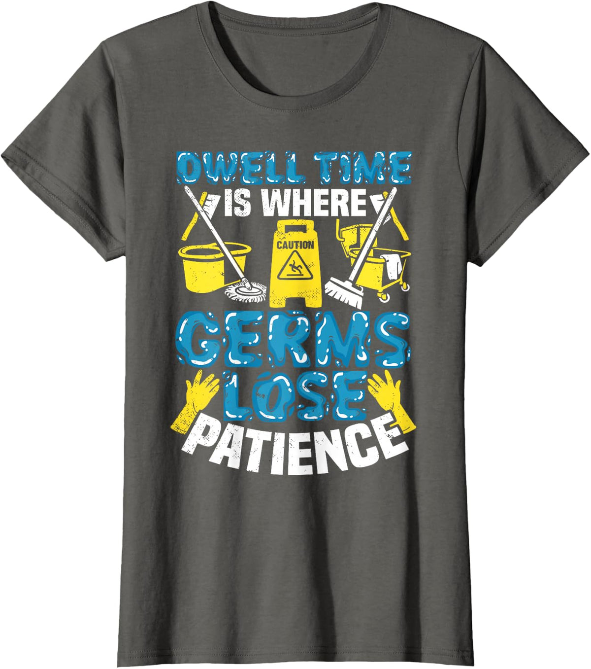 School Custodian Dwell Time Germs Janitor Custodial Staff T-Shirt - Asphalt Grey