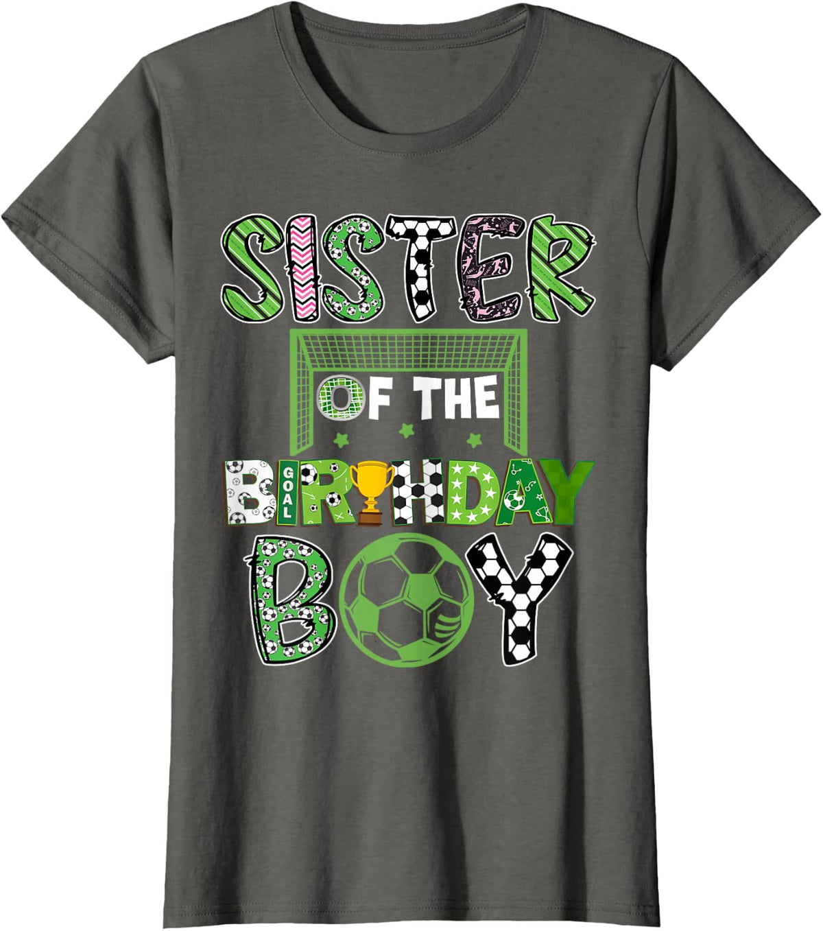 Sister Of The Birthday Boy Soccer Player Birthday T-Shirt - Asphalt Grey