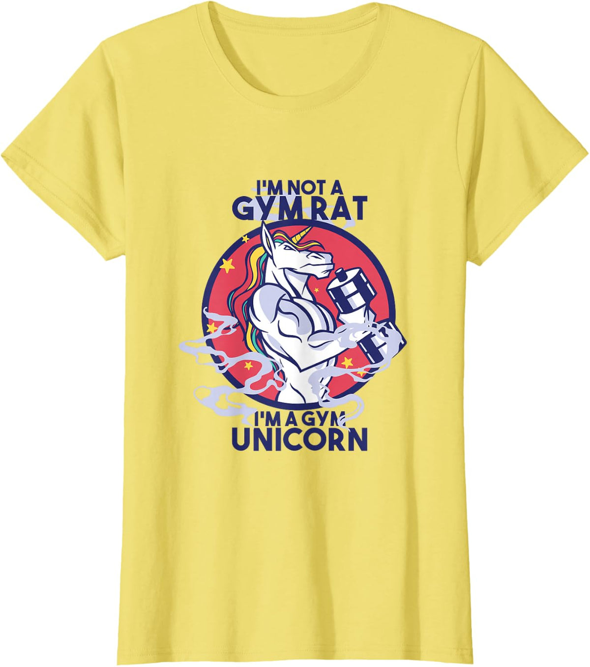 I'm Not A Gym Rat I'm A Gym Unicorn Dumbbell Workout T-Shirt - Lemon Yellow