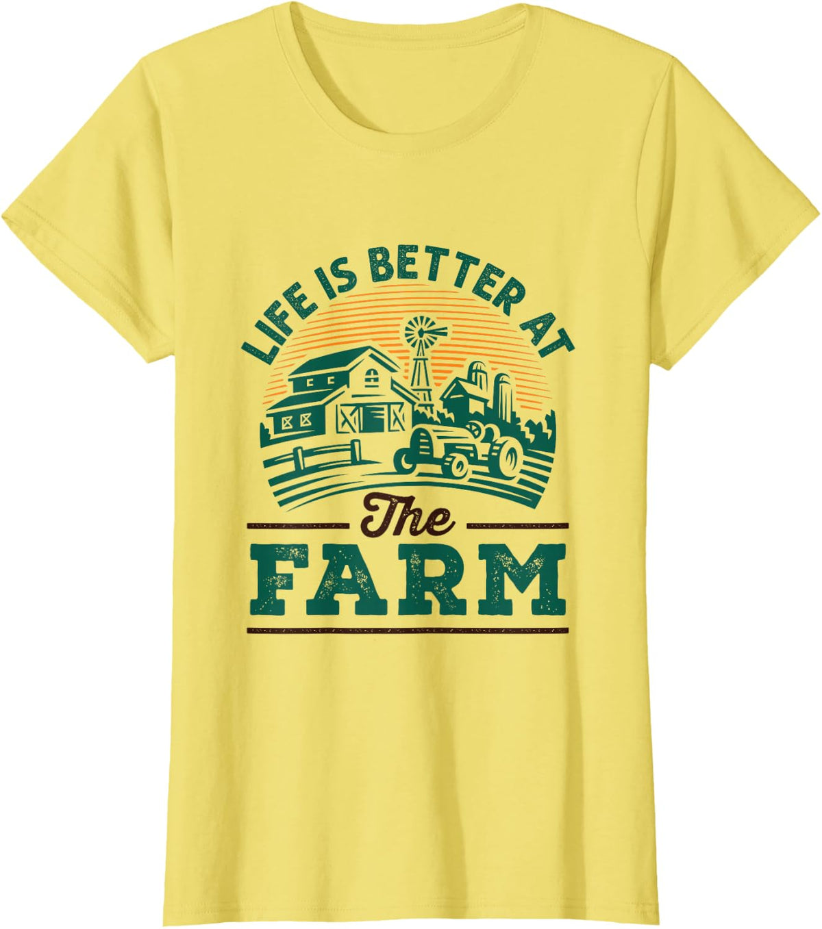 Life is Better At the Farm Farmer Tractor Farmhouse Barn T-Shirt - Lemon Yellow