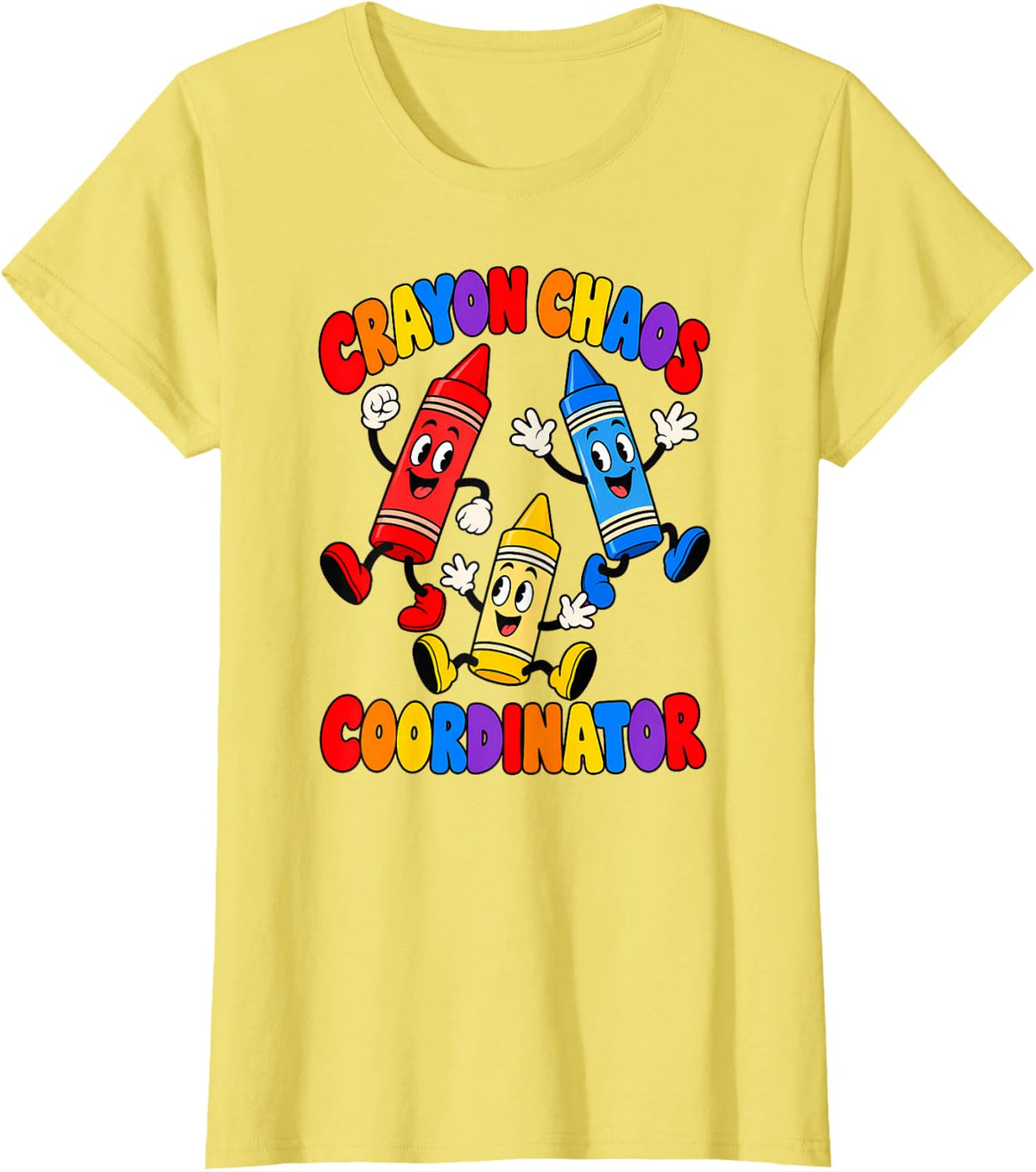 Crayon Chaos Coordinator Funny Teacher Retro T-Shirt - Lemon Yellow