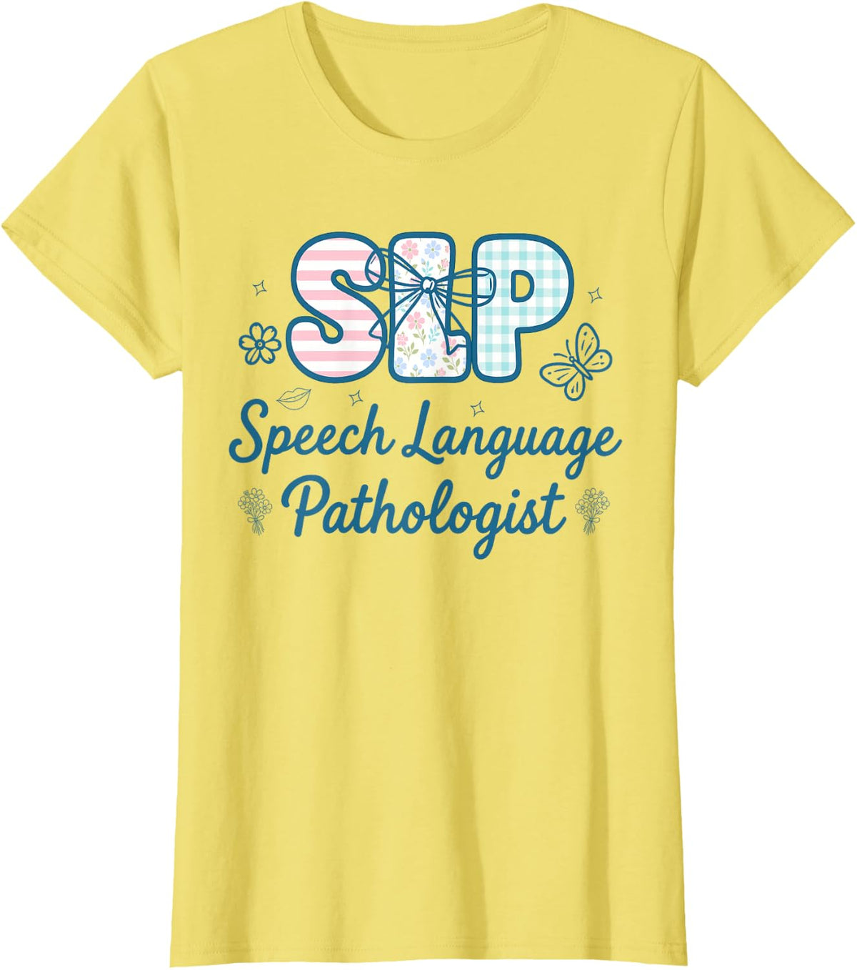Flower Speech Therapy Bow Speech Language Pathologist SLP T-Shirt - Lemon Yellow
