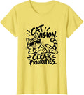 Confident Tabby Cat Wearing Sunglasses T-Shirt - Lemon Yellow