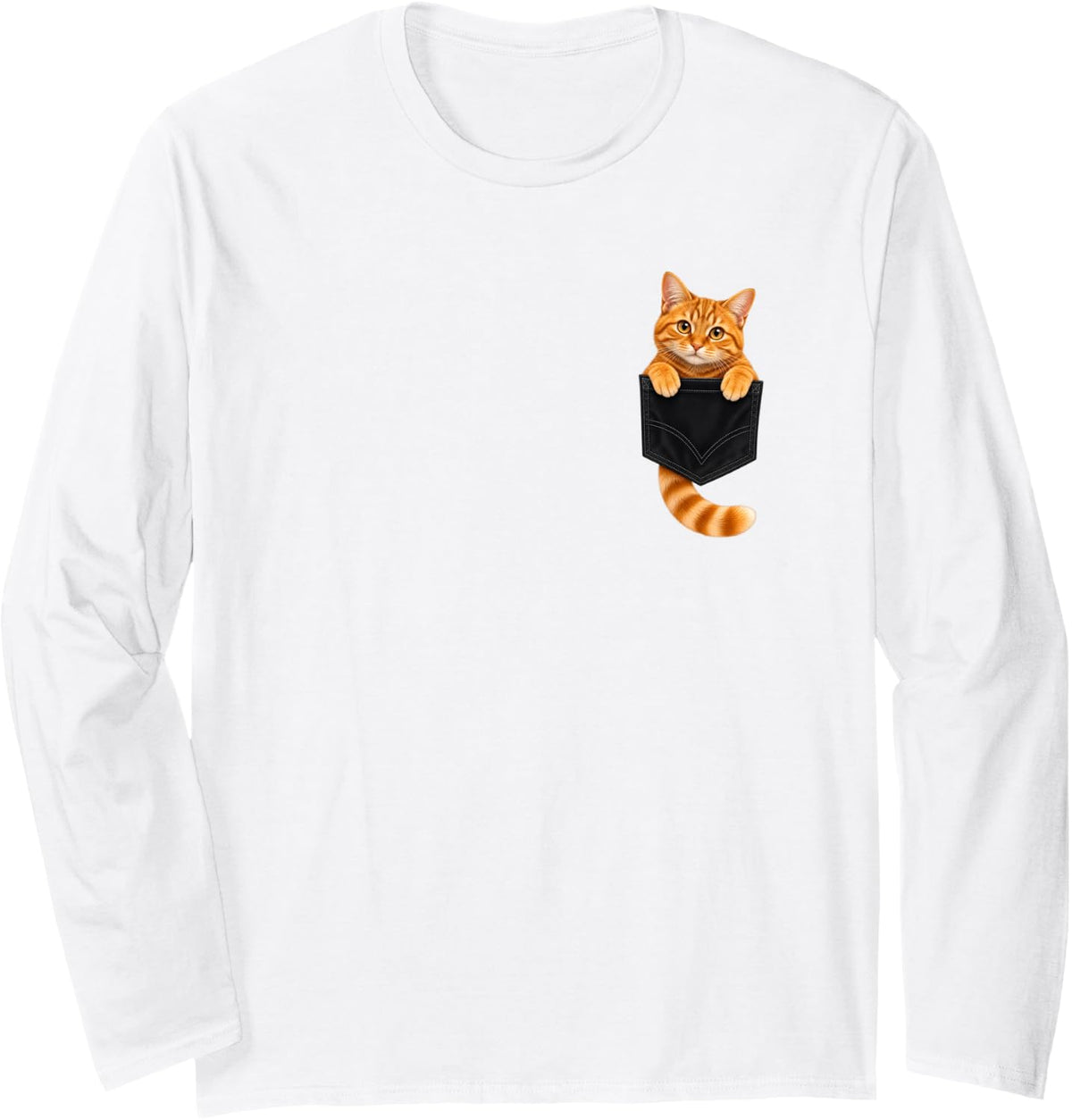 Cute Orange Tabby Cat in Pocket Kitten Lover Halloween Long Sleeve T-Shirt - Adult Unisex White