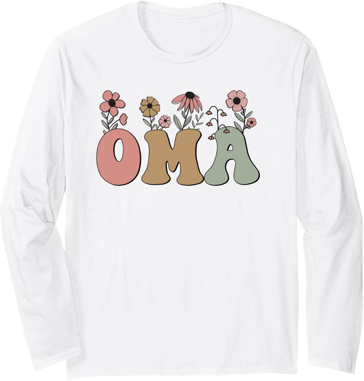 Oma Mothers Day Floral Retro Summer Spring Flowered Woman Long Sleeve T-Shirt - Adult Unisex White
