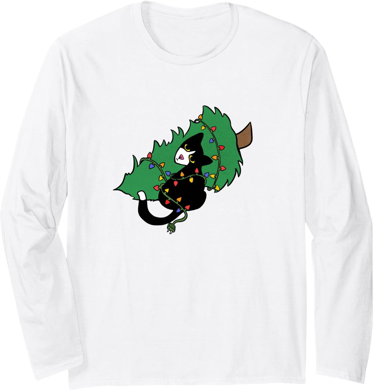 Tuxedo Cat Meowy Christmas Cat Catmas Long Sleeve T-Shirt - Adult Unisex White