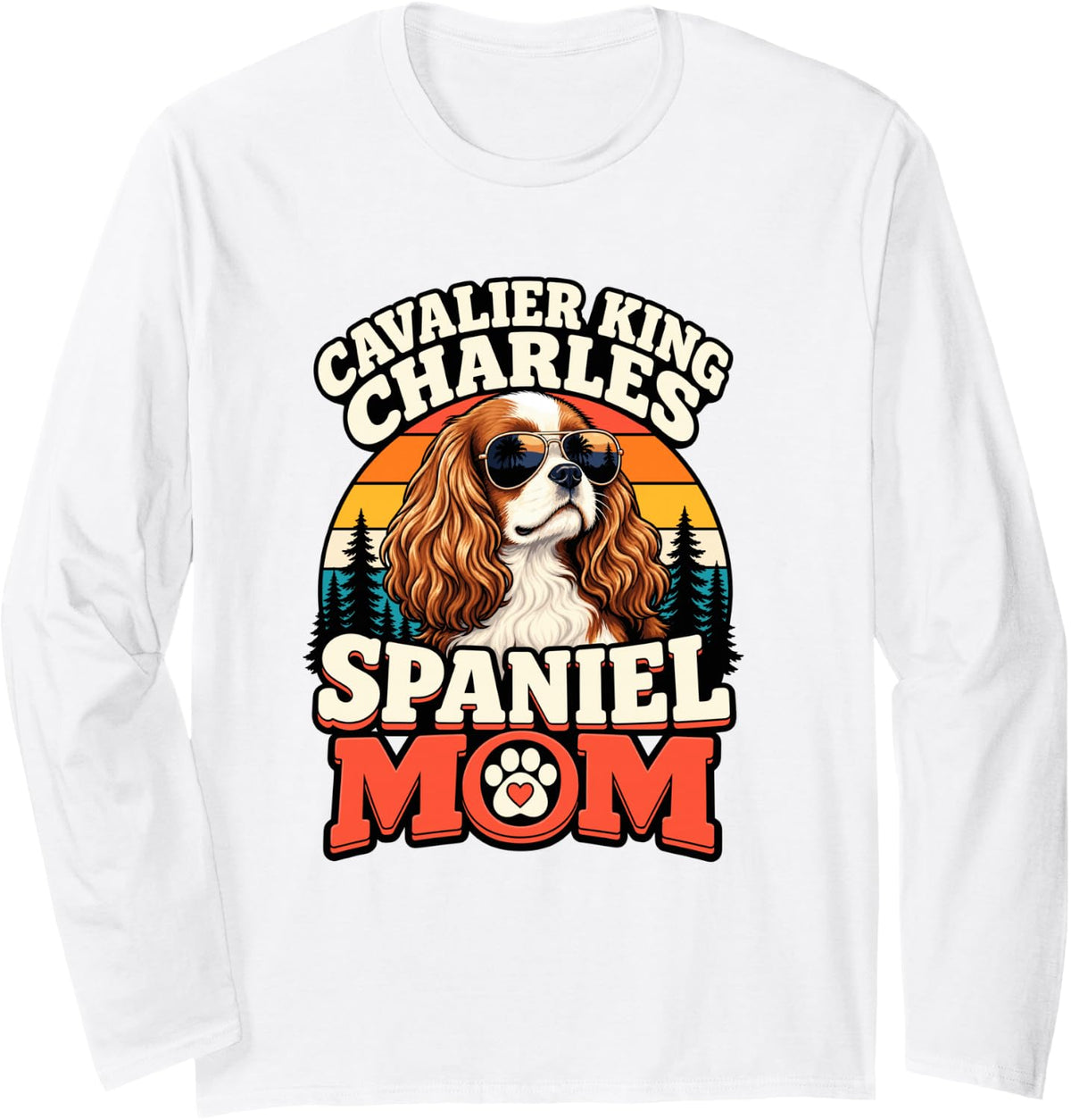 Cavalier King Charles Spaniel Mom Retro Dog Art Long Sleeve T-Shirt - Adult Unisex White