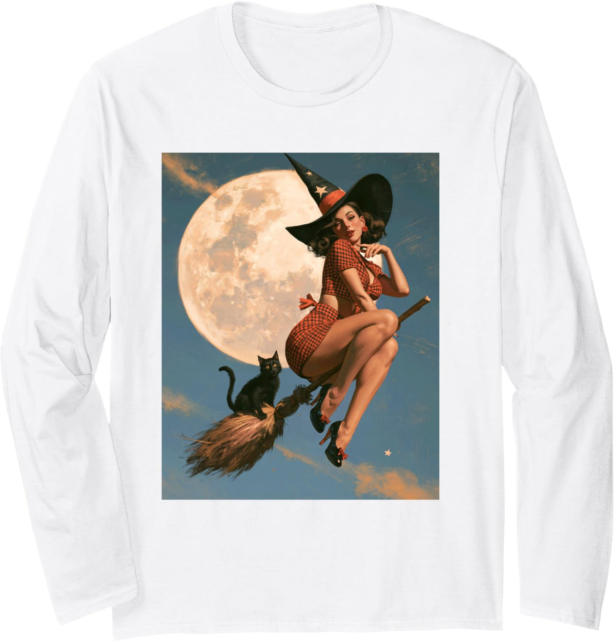 Female Women's Abstract Fashion Designer Witch Long Sleeve T-Shirt - Adult Unisex White