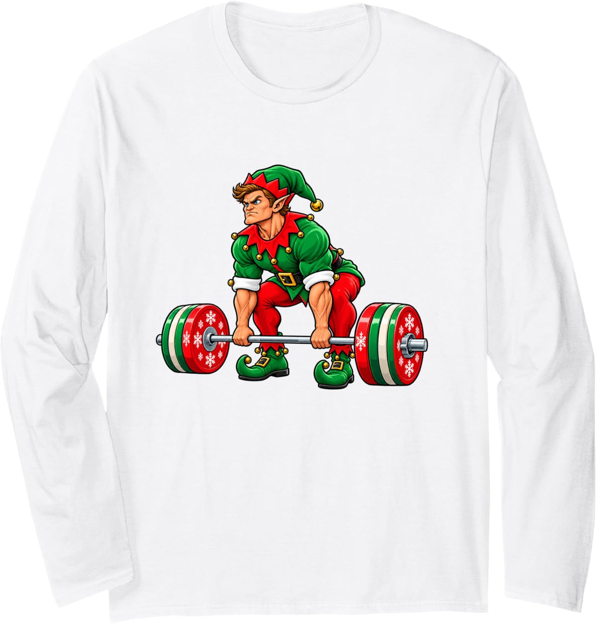 Christmas Workout Gym Elf Weightlifting Deadlift Fitness Long Sleeve T-Shirt - Adult Unisex White