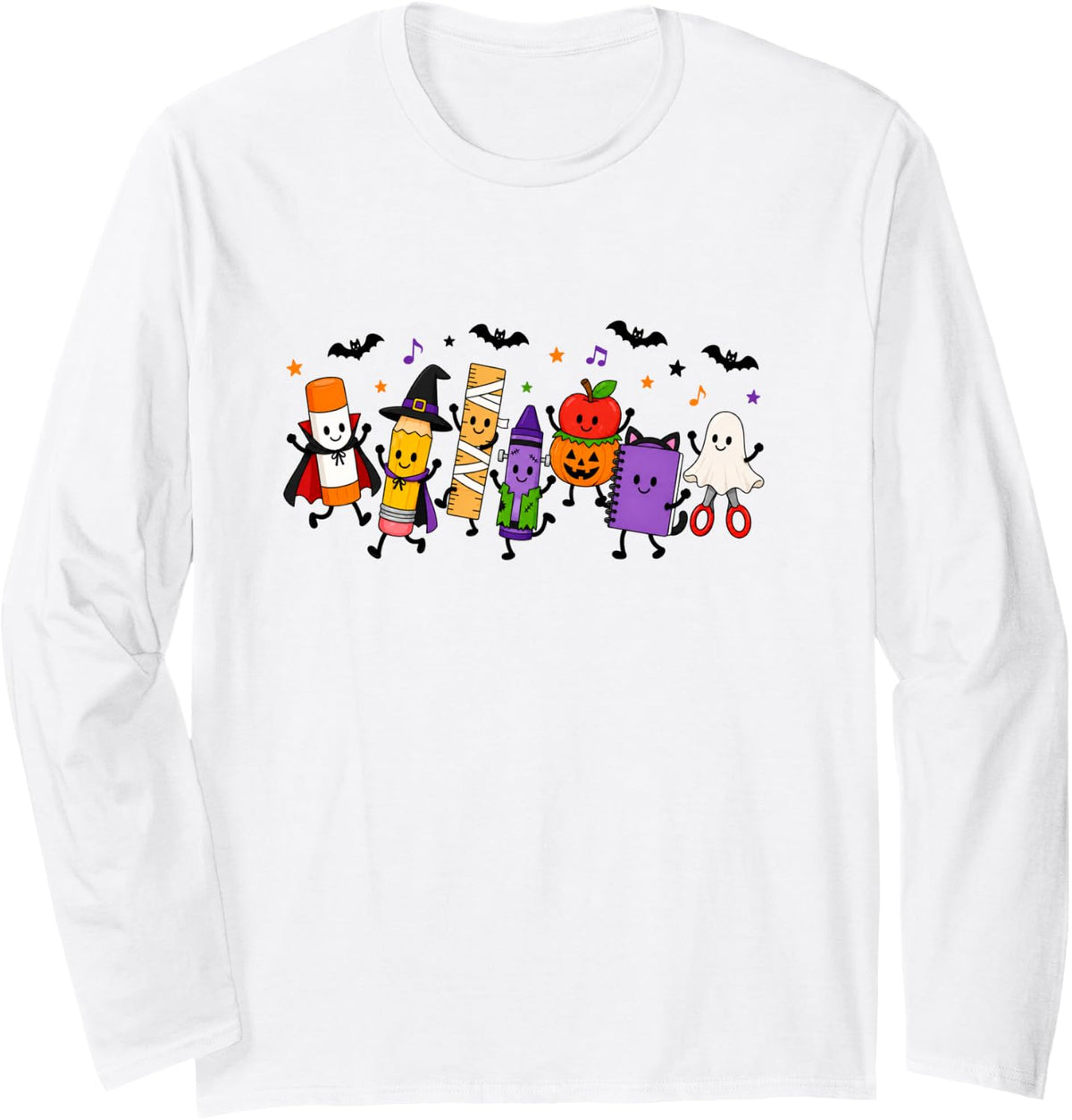Teacher Fall Autumn Halloween School Supplies Vampire Ghost Long Sleeve T-Shirt - Adult Unisex White
