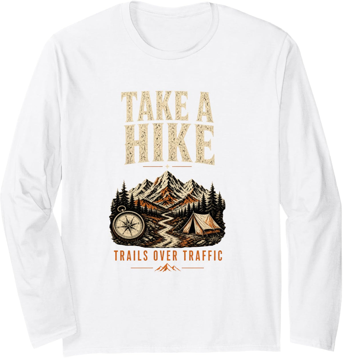 Hiking Outdoor Adventure Long Sleeve T-Shirt - Adult Unisex White