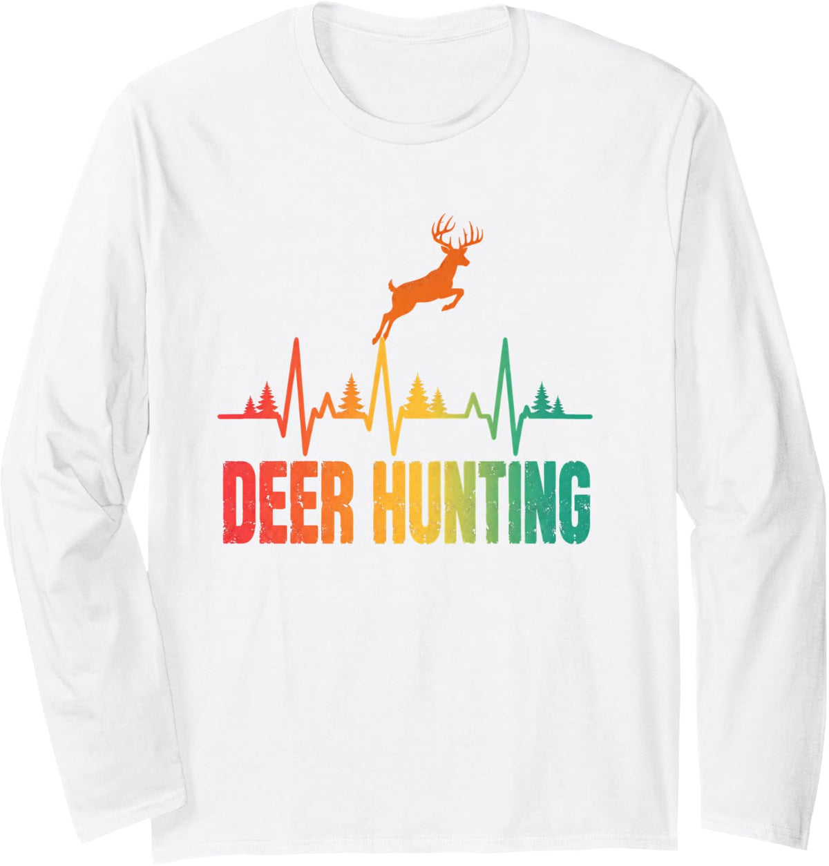 Funny Deer Hunting Heartbeat Men Women Whitetail Buck Hunter Long Sleeve T-Shirt - Adult Unisex White