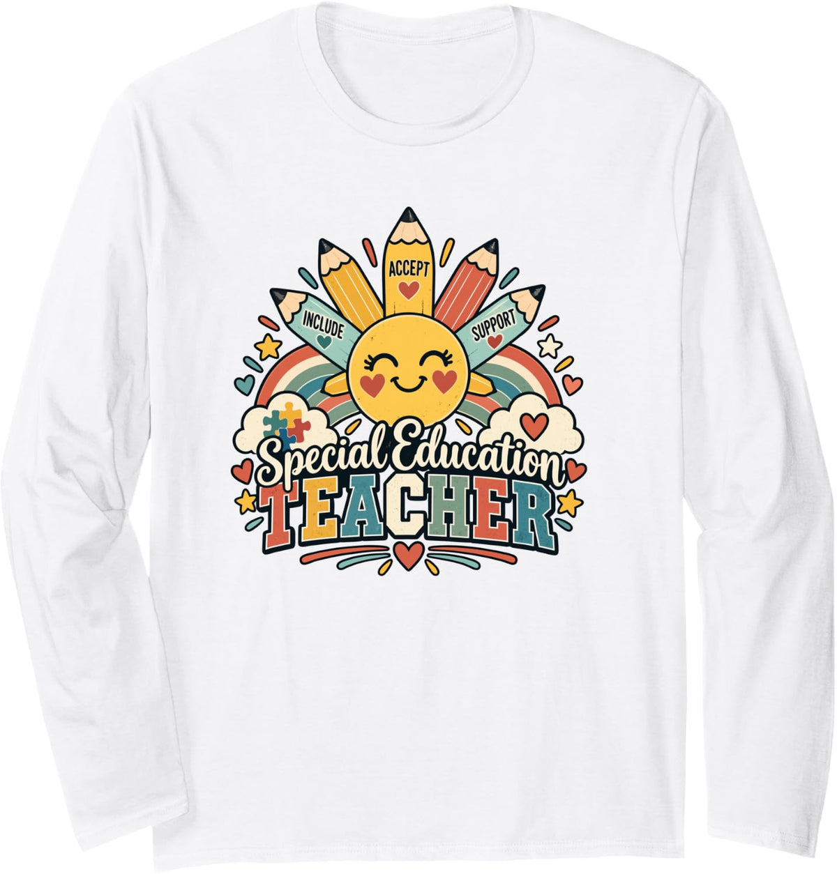 Retro Special Education Teacher SPED Inclusion Support Long Sleeve T-Shirt - Adult Unisex White