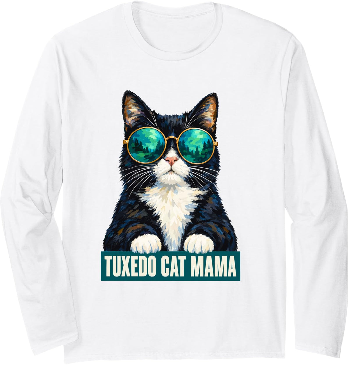 Tuxedo Cat Mama Funny Cat Mom Cat Lover Long Sleeve T-Shirt - Adult Unisex White