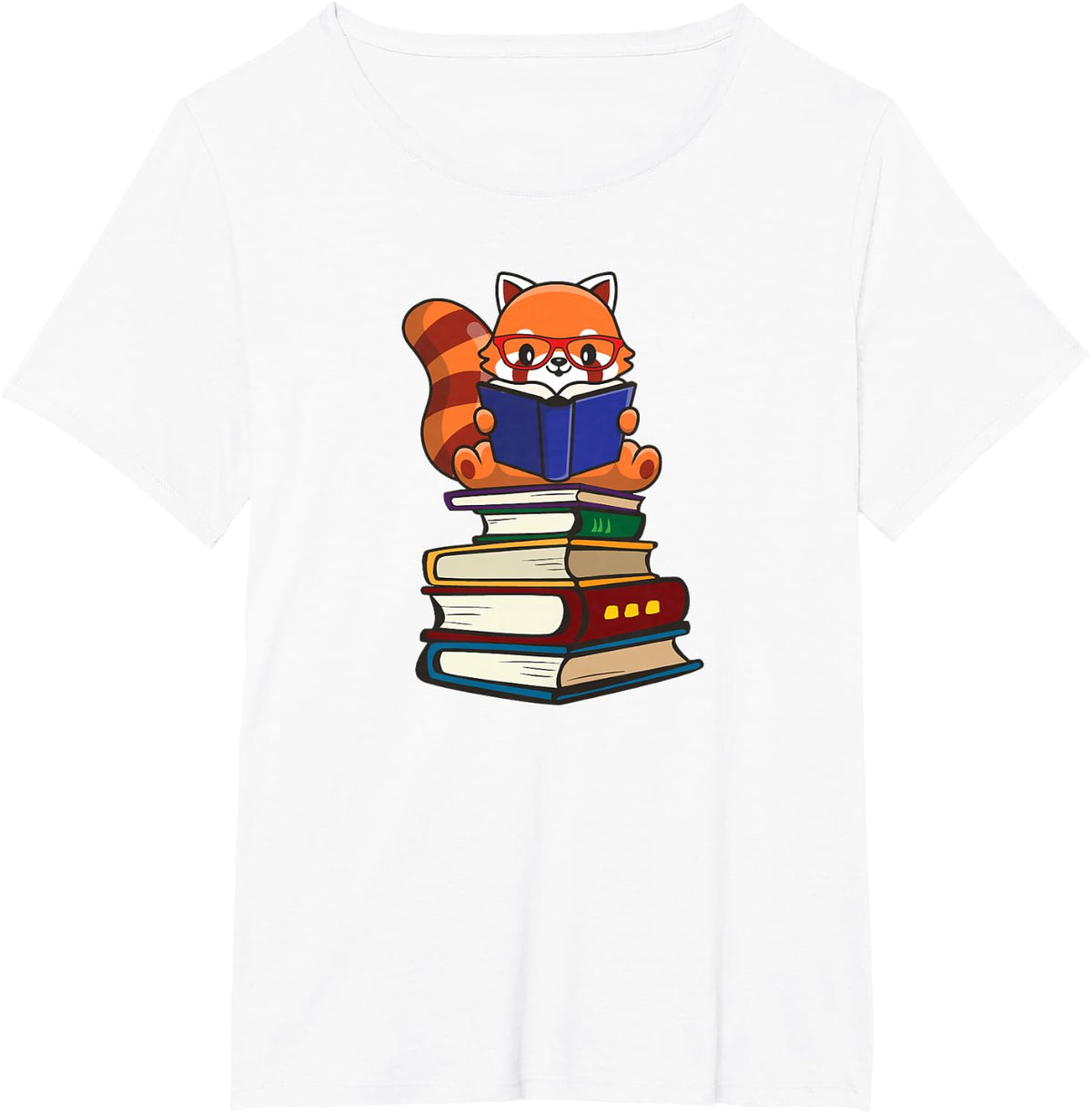 Cute Kawaii Kids Reading Books Glasses Red Panda Lover T-Shirt - White