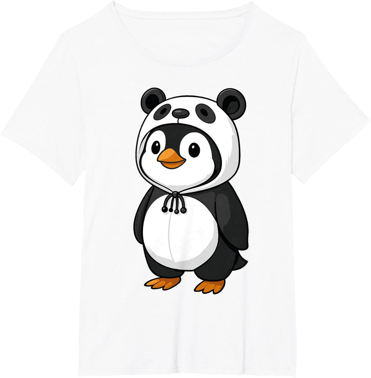 Kawaii Penguin In Panda Costume T-Shirt for Girls Kids Penguin Lover Tees - White