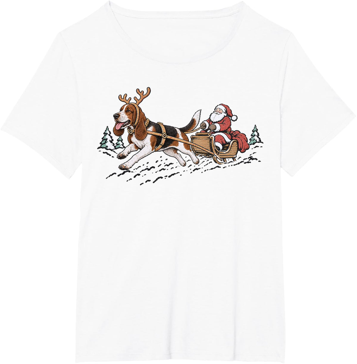 Basset Hound Sleighing Santa Claus Christmas Dog Lover T-Shirt - White