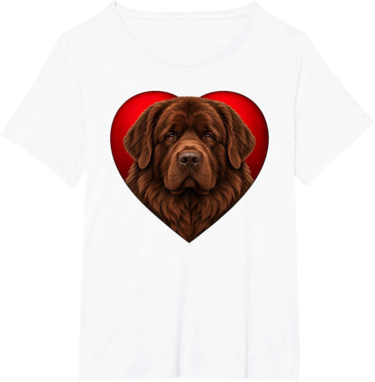 Brown Newfoundland Dog Heart T-Shirt - White