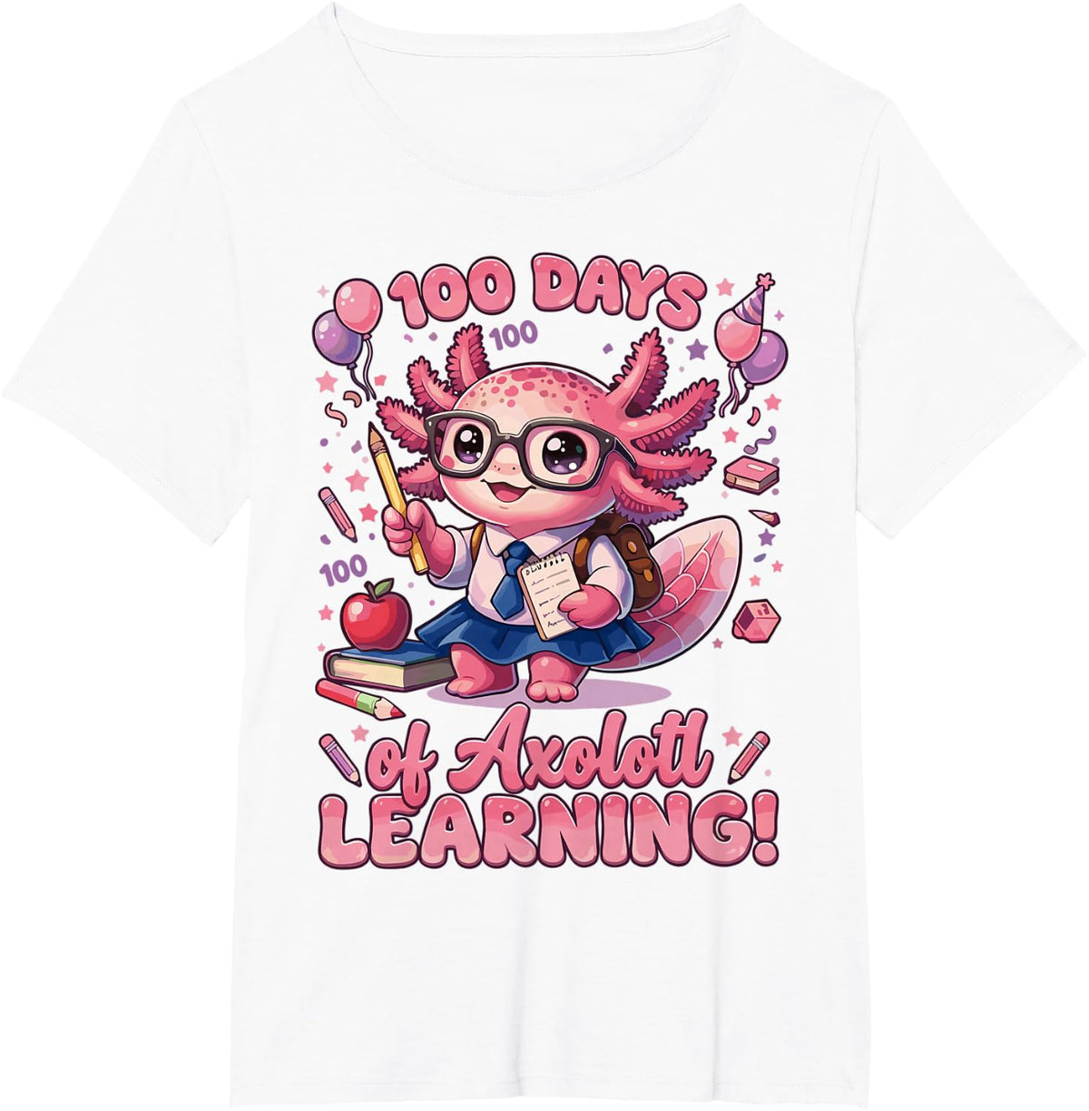 100 Days of Axolotl Learning Cute School T-Shirt - White