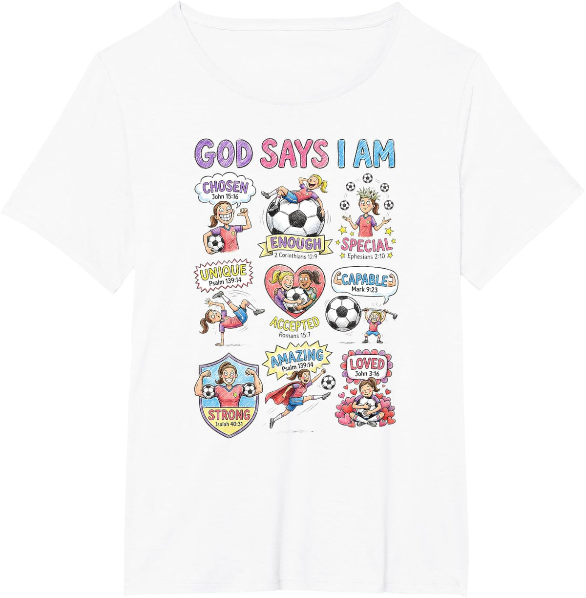 God Says I Am Christian T-Shirt for Girls Teens Kids Soccer Tees - White