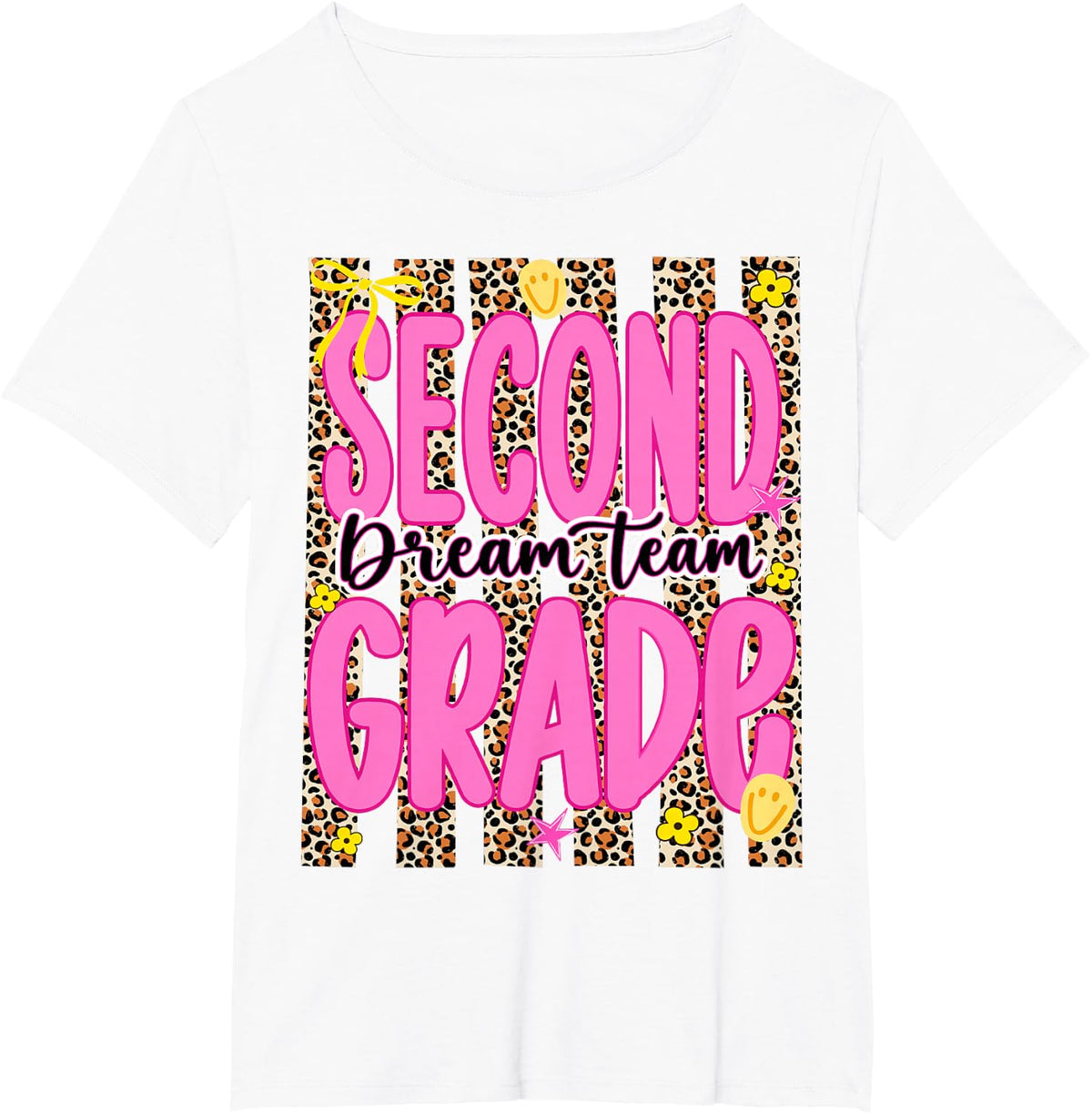 Striped 2nd Grade Dream Team Back to School Teacher Leopard T-Shirt - White