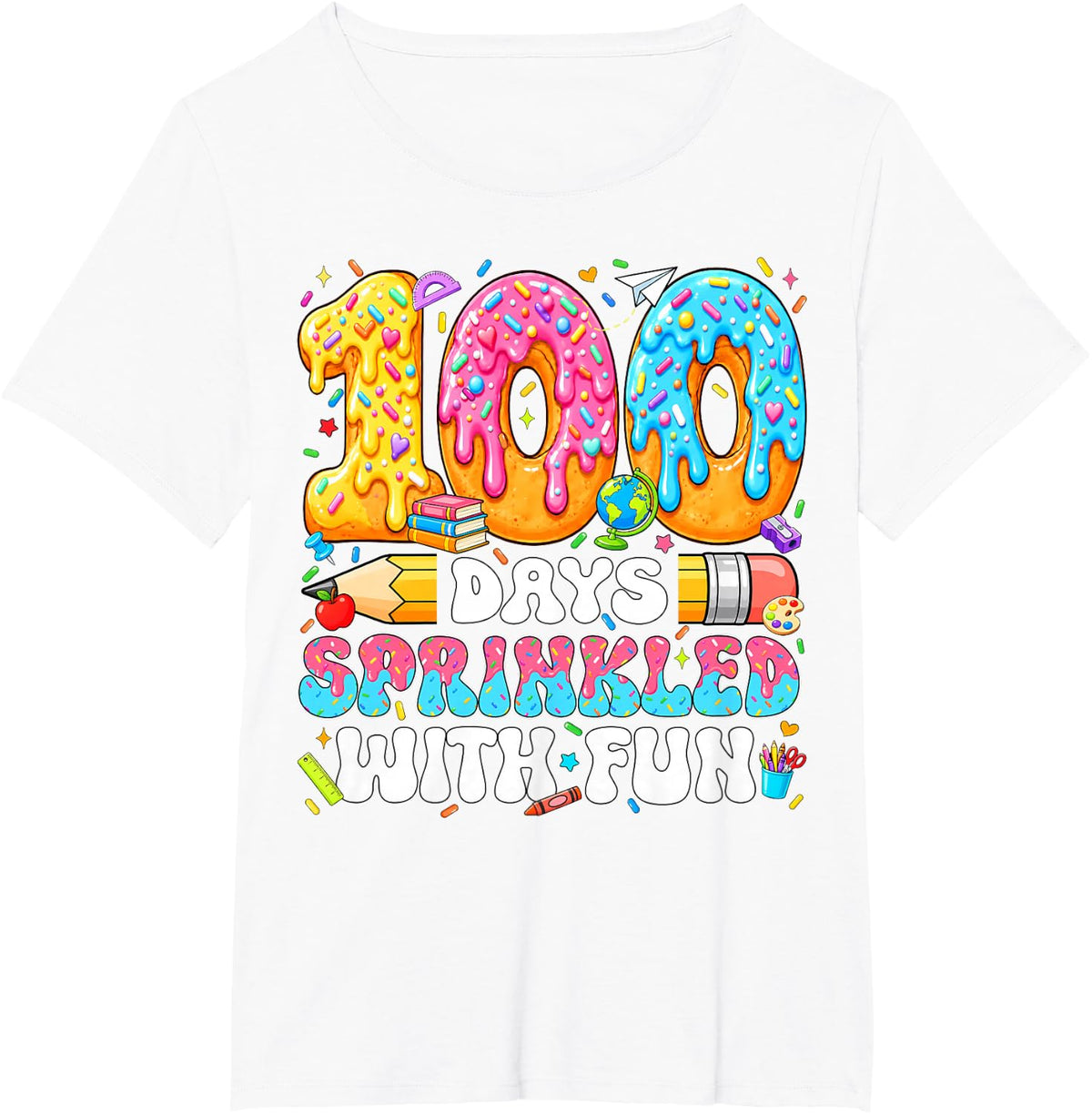 100 Days Sprinkled with Fun Donut 100 Days of School Teacher T-Shirt - White