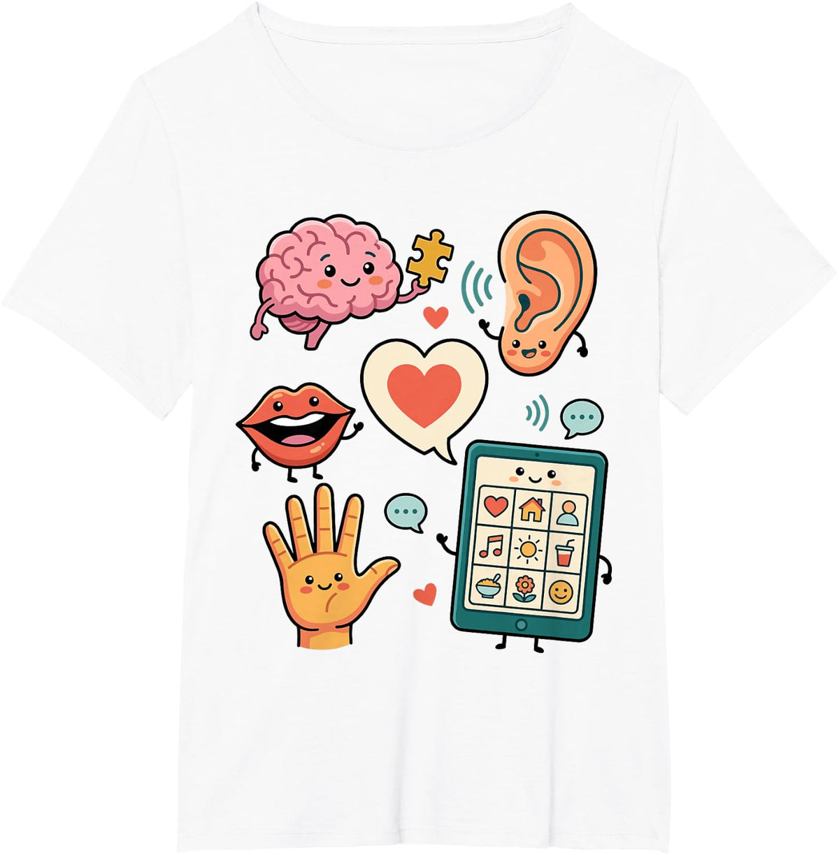 Communication Icons for Speech Therapy and AAC Teams T-Shirt - White