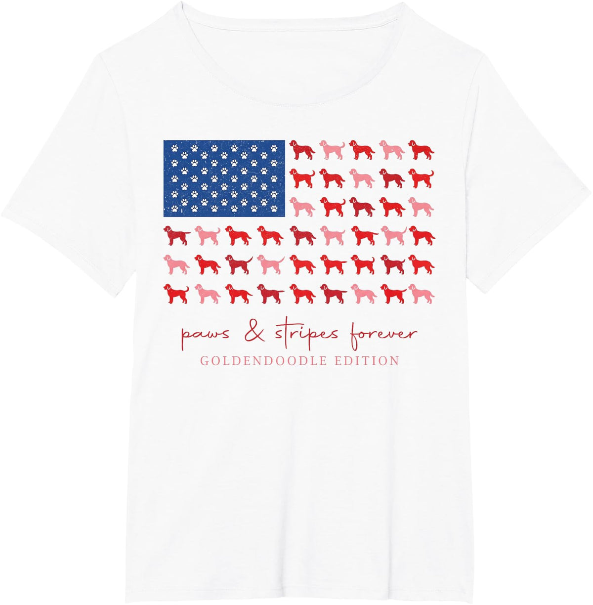 Paws and Stripes Forever Goldendoodle USA Flag 4th of July T-Shirt - White