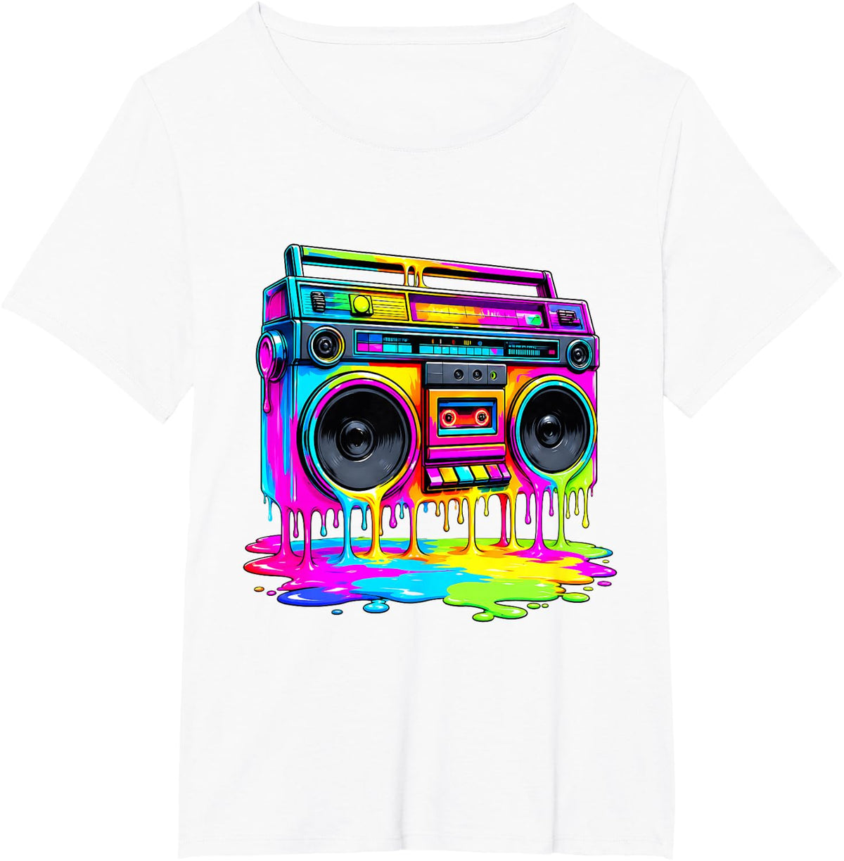 Dripping Paint Boombox R&B Old School 80s Music Hip Hop T-Shirt - White
