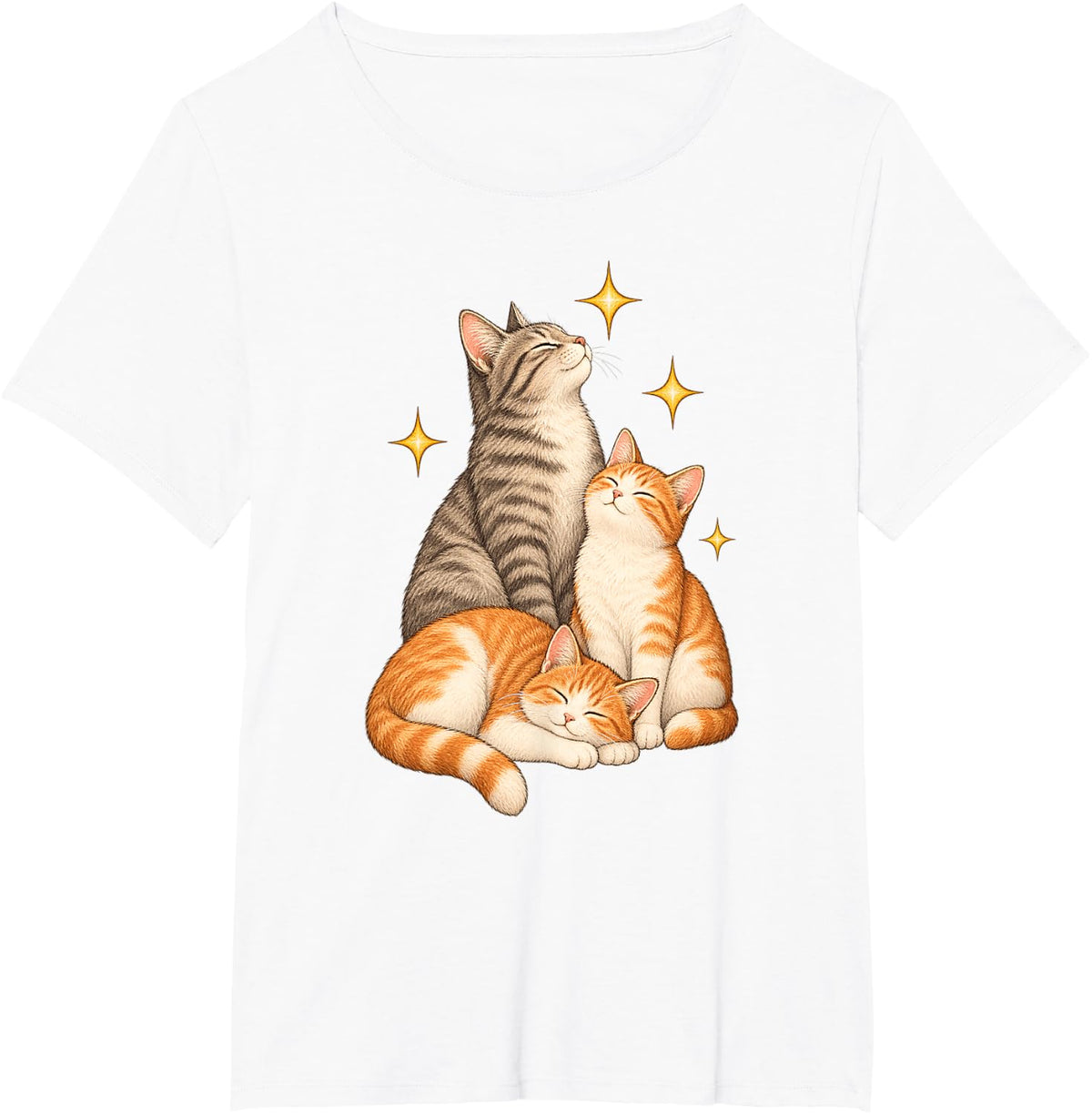 Tabby Cat Feline Trio Orange Kittens T-Shirt - White
