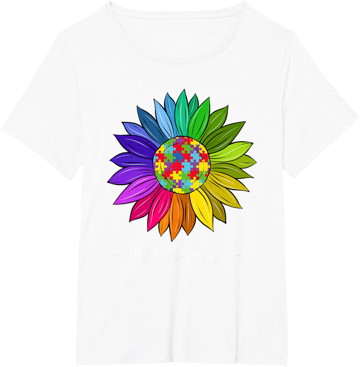 Floral Autism Awareness Daisy Flower Tee T-Shirt For Women - White