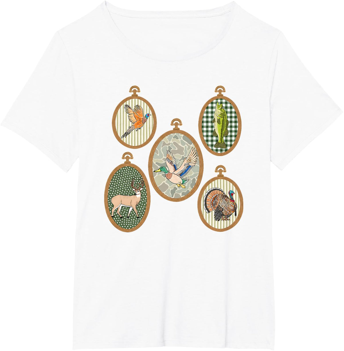 Camo Old School Polka Dot Checkered Hunting Deer Turkey Duck T-Shirt - White