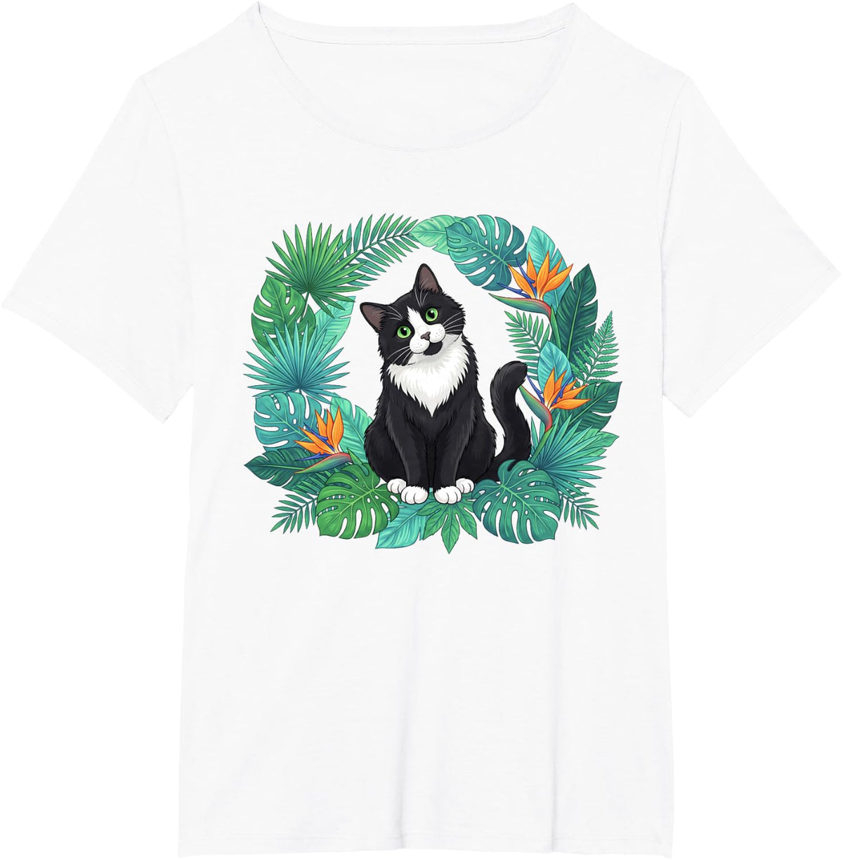 Hawaiian Tshirt Tuxedo Cat Tropical Gift Animal Lovers T-Shirt - White