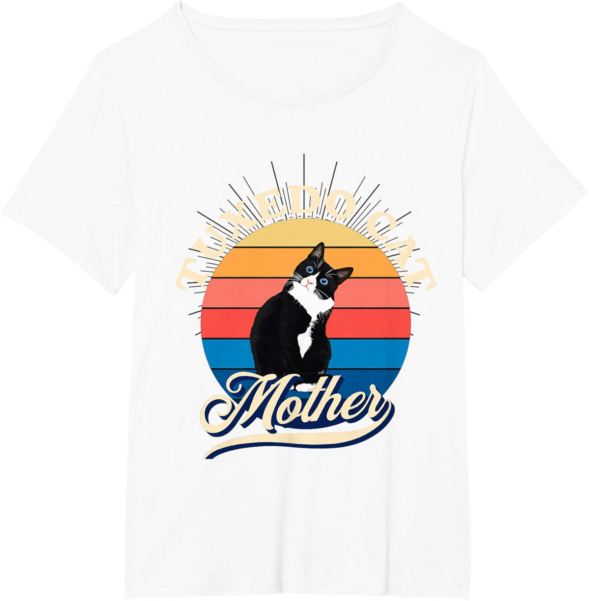 Tuxedo Cat Mother Retro Sunset Cat Mom Graphic Shirt T-Shirt - White