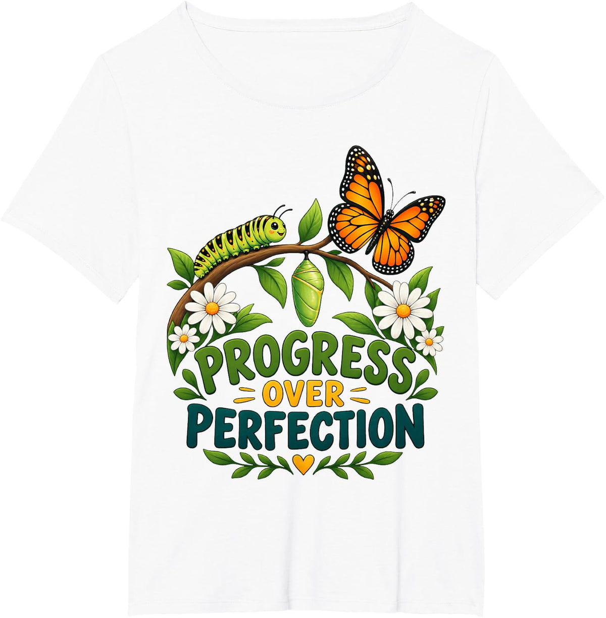 Progress Over Perfection Butterfly Inspiration T-Shirt - White