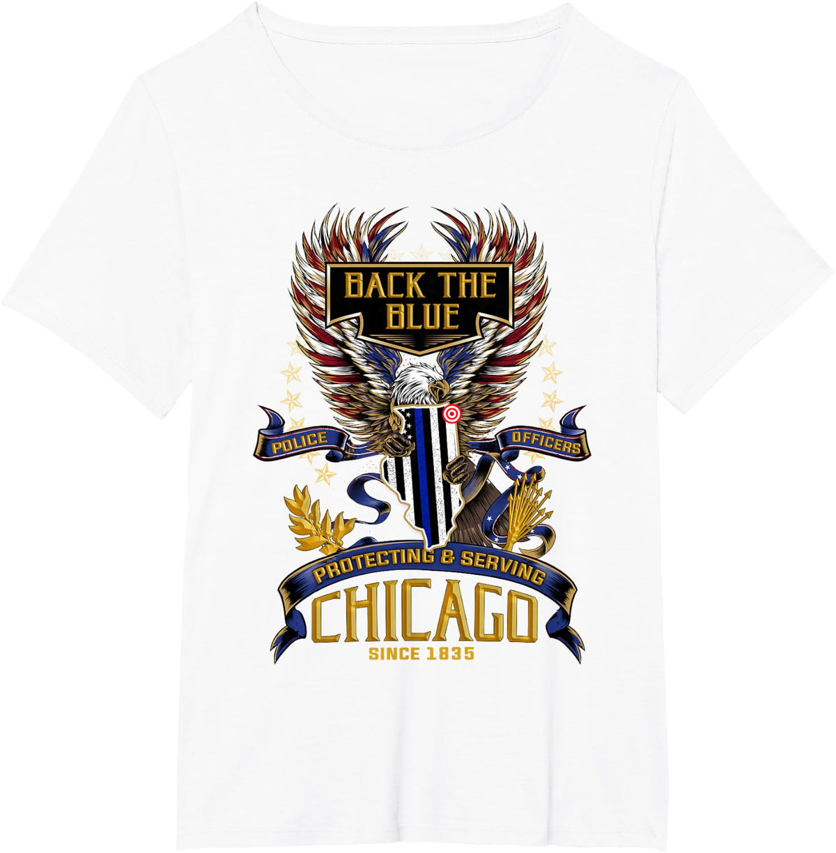 Police Support Back The Blue Chicago T-Shirt - White