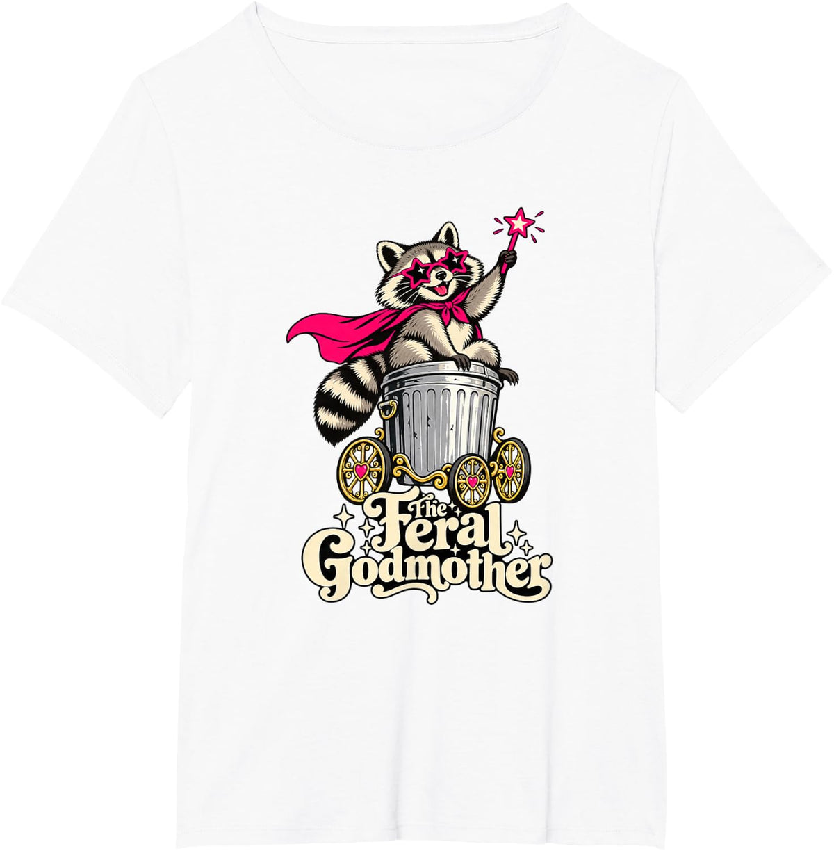 Caped Raccoon Trash Coach The Feral Godmother T-Shirt - White