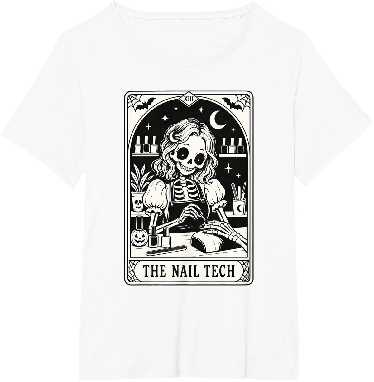 The Nail Tech Tarot Card Gothic Skeleton Salon Halloween T-Shirt - White