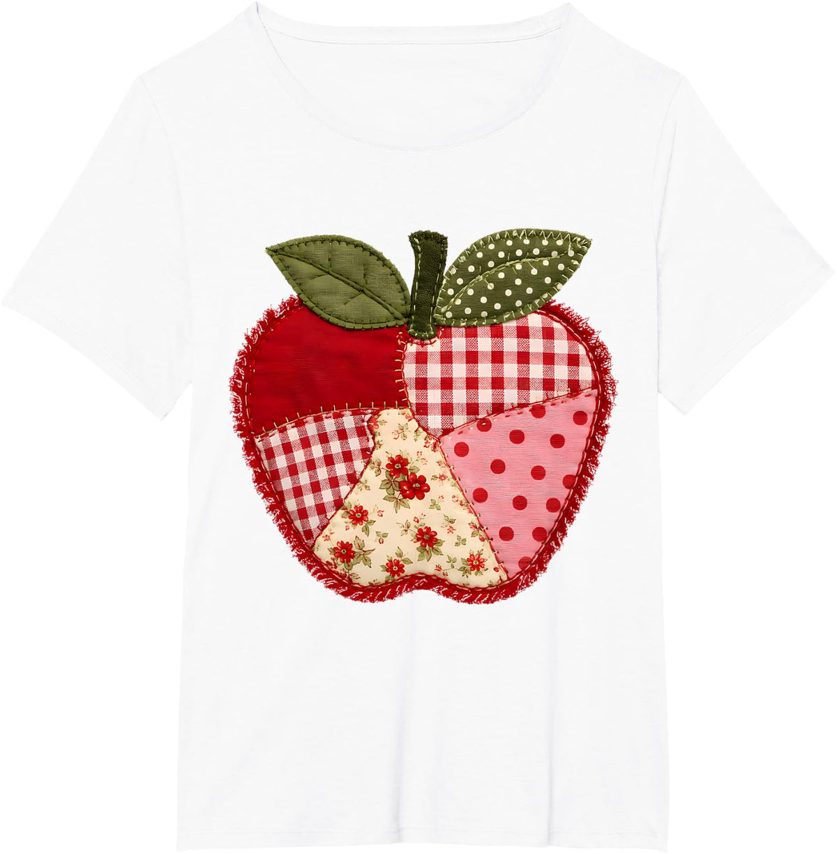 Apple Gingham Polka Dot Teacher Classroom Apple Picking Crew T-Shirt - White