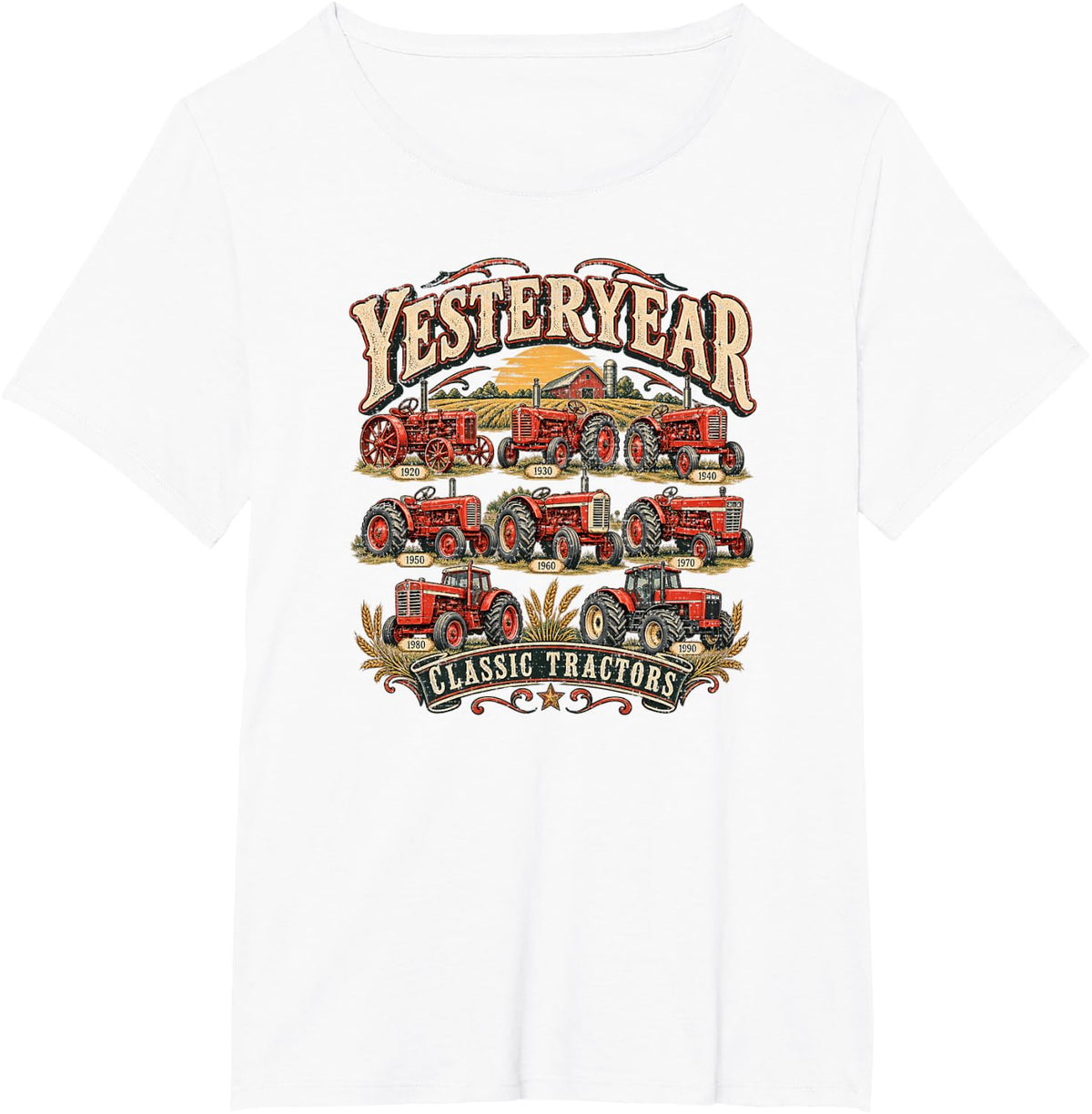 Yesteryear Classic Tractors Red Farm Machinery Decades T-Shirt - White