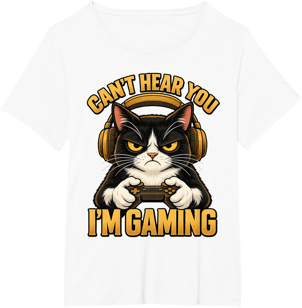 Tuxedo Cat I Can't Hear You I'm Gaming Funny Kitten Lovers T-Shirt - White